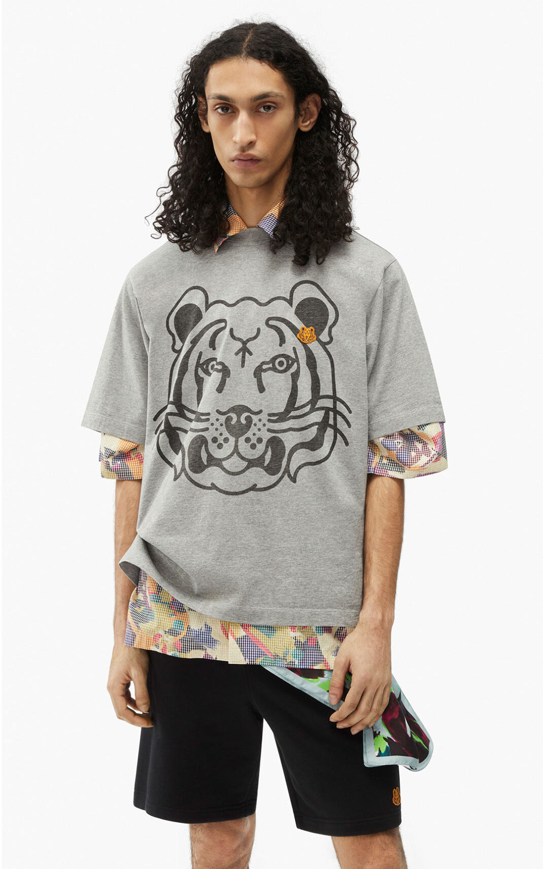 Kenzo K Tiger oversized Moška Majice Siva SI-4691489